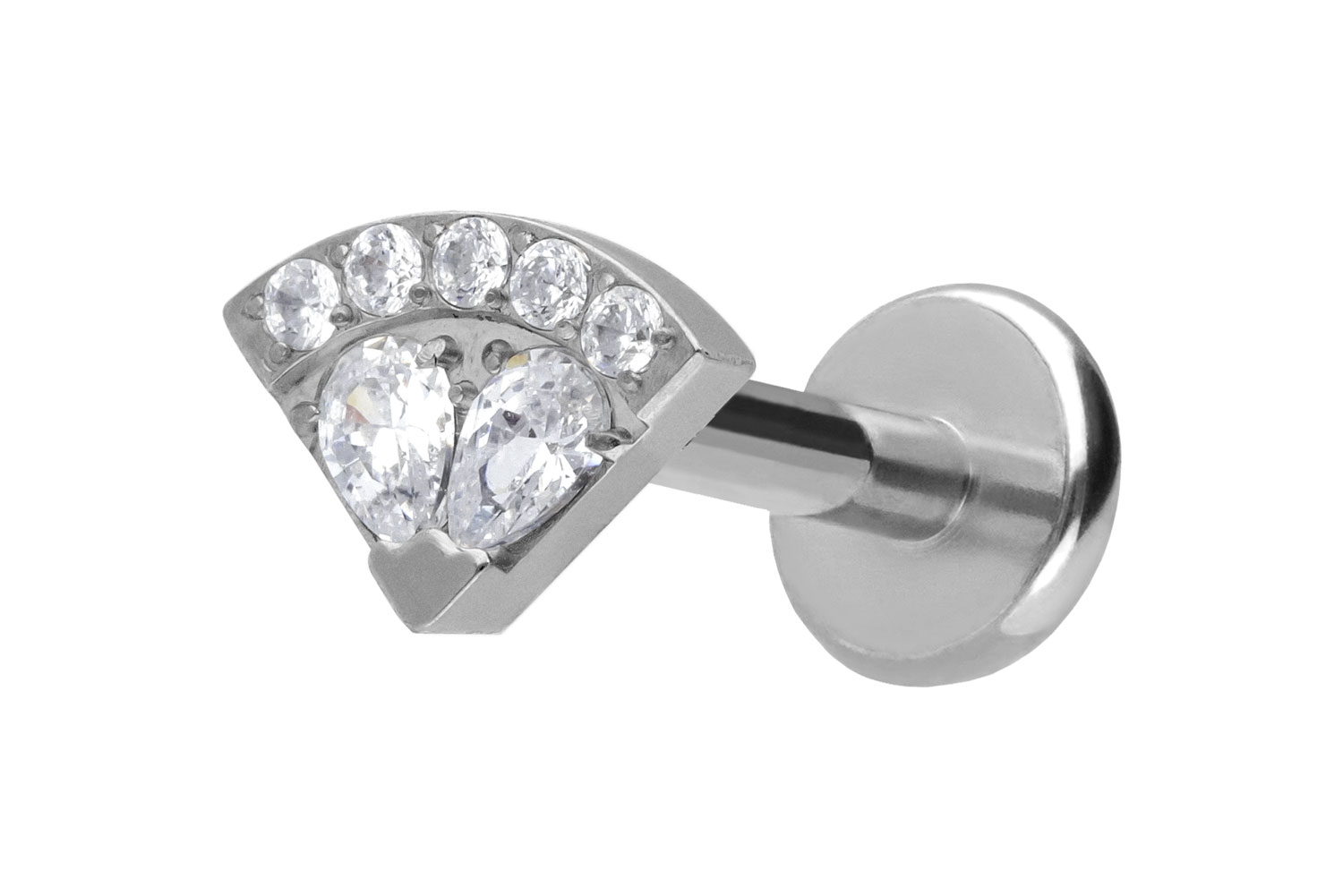 Titan Labret Piercing mit Push Fit KRISTALLFÄCHER